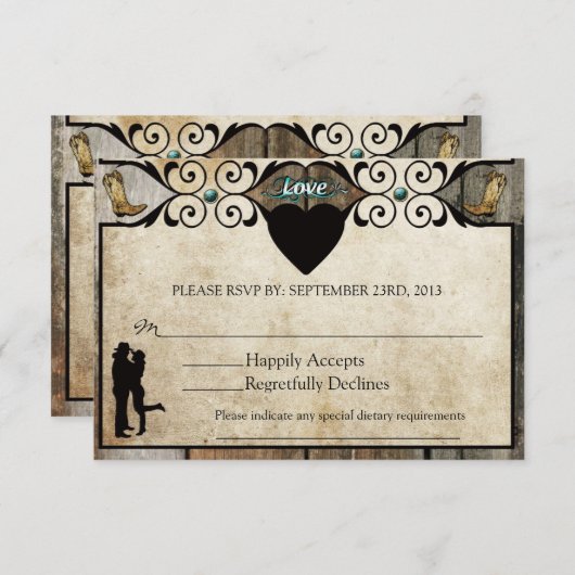 Rustique Pays Occidental Mariage Carte RSVP (Devant / Derrière)