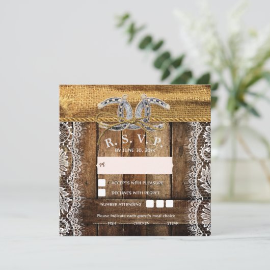 Rustique Pays Occidental Mariage Carte RSVP (Debout devant)