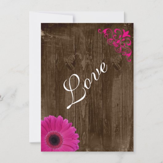 Rustique Pays Rose Daisy Bois Mariage Invitations (Dos)