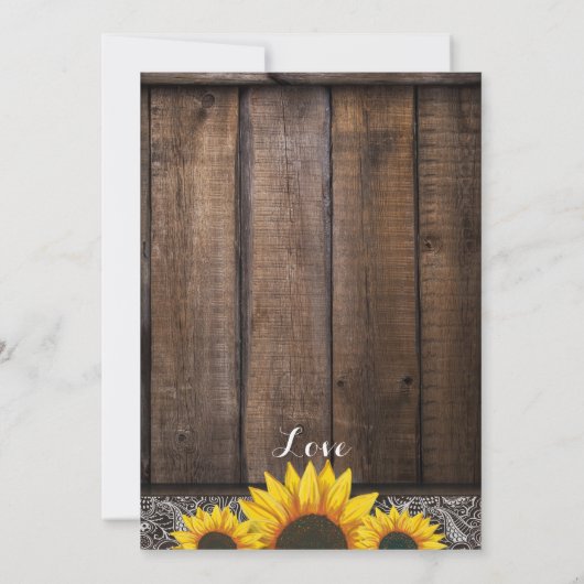 Rustique Pays Tournesol Bois Invitations de mariag (Dos)