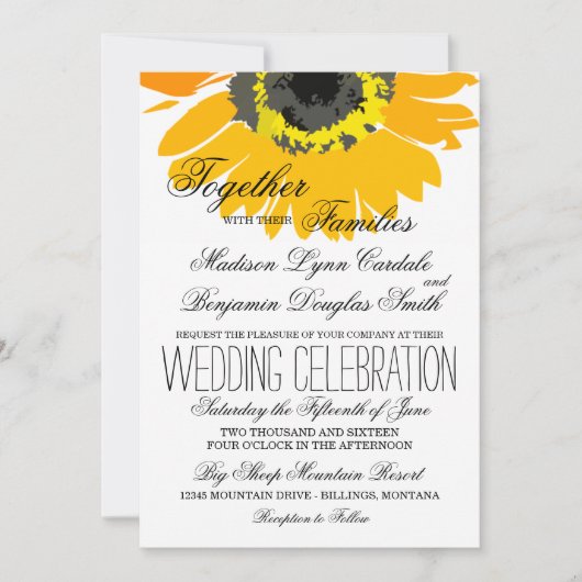 Rustique Pays Tournesol Invitations de mariage (Devant)