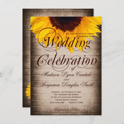 Rustique Pays Tournesol Invitations de mariage (Devant / Derrière)