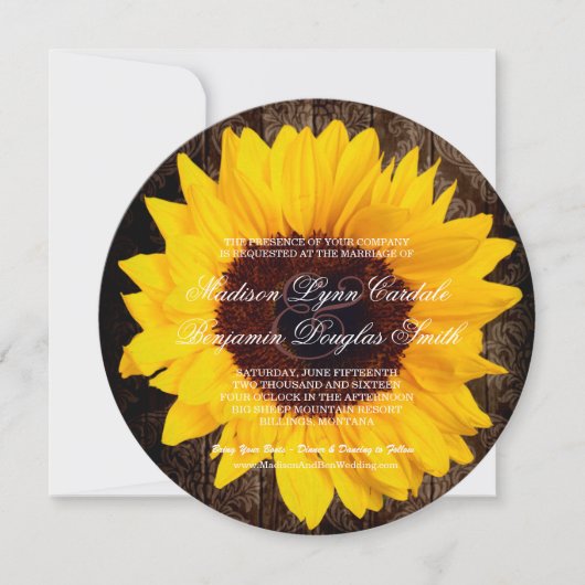 Rustique Pays Tournesol Round Wedding Invitations (Devant)