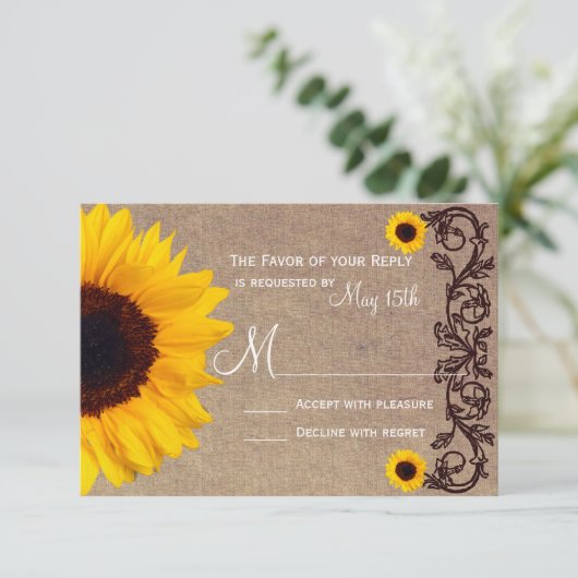 Rustique Pays Tournesol Vins Mariage Cartes RSVP (Debout devant)