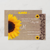 Rustique Pays Tournesol Vins Mariage Cartes RSVP (Devant / Derrière)