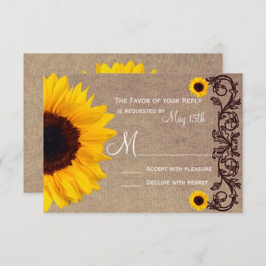 Rustique Pays Tournesol Vins Mariage Cartes RSVP (Devant / Derrière)