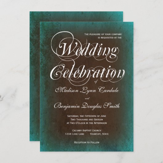 Rustique Pays Turquoise Brown Mariage Invitations (Devant / Derrière)