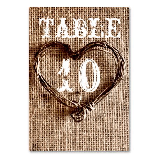 Rustique Pays Twine Coeur Mariage Numéros de table (Dos)