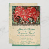 Rustique Pays Vintage Coeur Invitations de mariage (Devant / Derrière)