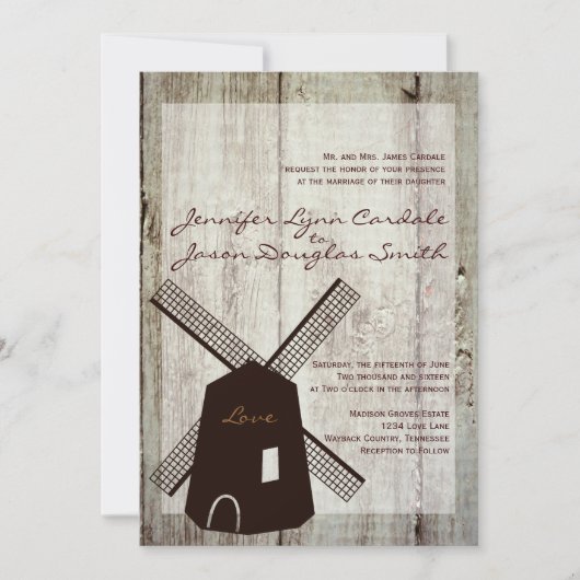 Rustique Pays Windmill Wood Wedding Invitations (Devant)