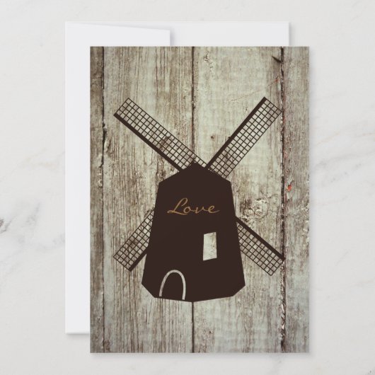 Rustique Pays Windmill Wood Wedding Invitations (Dos)