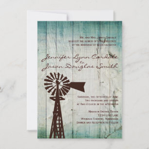 Rustique Pays Windmill Wood Wedding Invitations