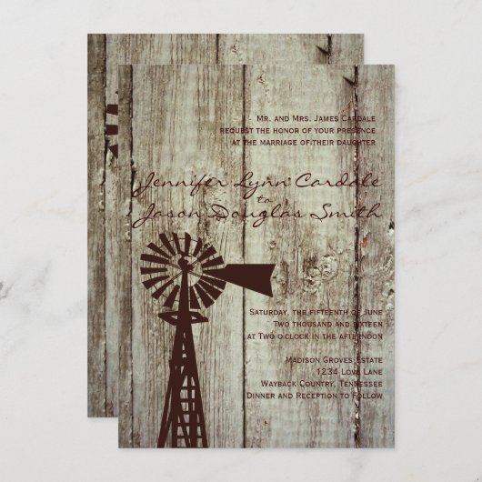 Rustique Pays Windmill Wood Wedding Invitations (Devant / Derrière)