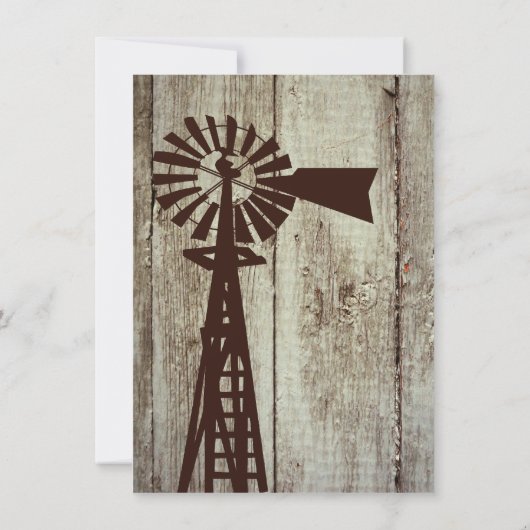 Rustique Pays Windmill Wood Wedding Invitations (Dos)