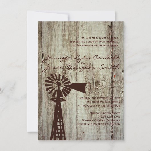 Rustique Pays Windmill Wood Wedding Invitations (Devant)