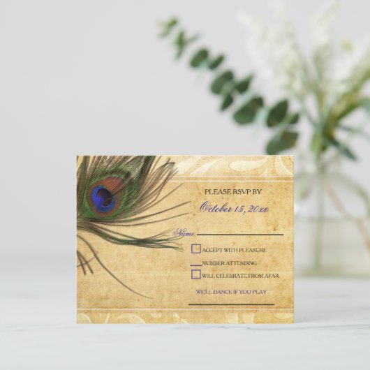 Rustique Peacock Feather invitations de mariage rs (Debout devant)