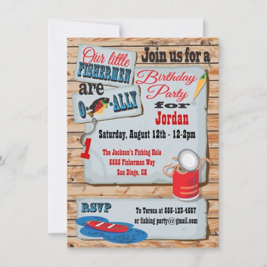Rustique Pêche Anniversaire Fête Twins Invitations (Devant)