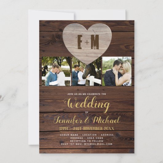 Rustique PHOTO Mariage Invitations Gold Calligraph (Devant)