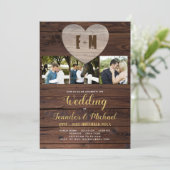 Rustique PHOTO Mariage Invitations Gold Calligraph (Debout devant)