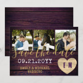 Rustique PHOTO Save The Date Violet Or (Devant / Derrière)