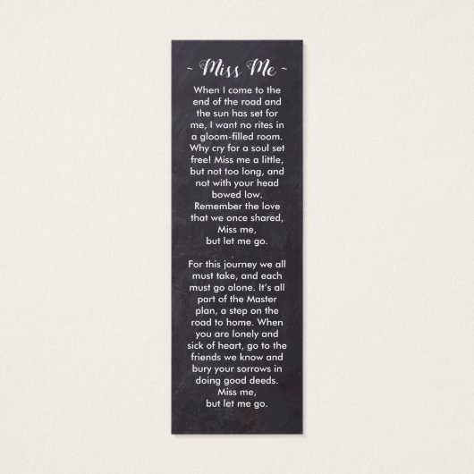 Rustique Poème de prière Signet funéraire (Dos)