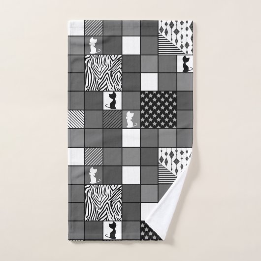 Rustique, Populaire, Noir et blanc, Patchwork, Sim (Serviette à main)