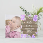 Rustique Premier Anniversaire Invitation Violet Fl (Debout devant)