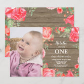 Rustique Première Invitation d'anniversaire Rouge  (Devant / Derrière)