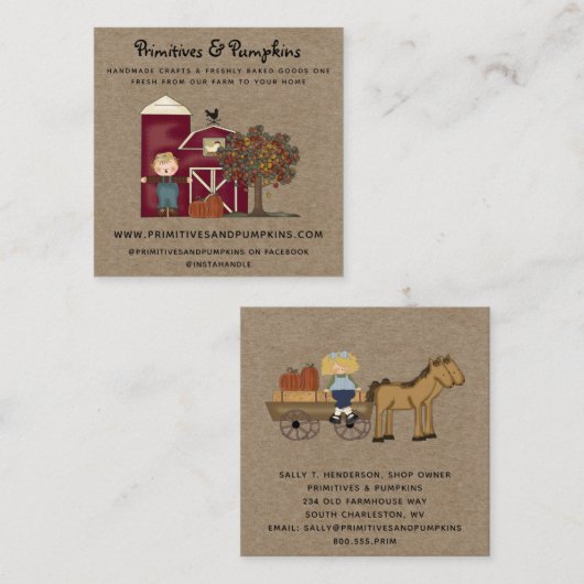 Rustique Primitive Pays Carte de visite Automne (Devant / Derrière)