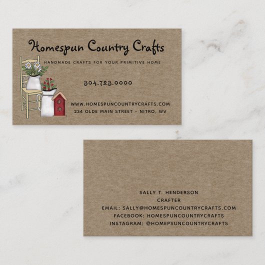 Rustique Primitive Pays Carte de visite Kraft (Devant / Derrière)