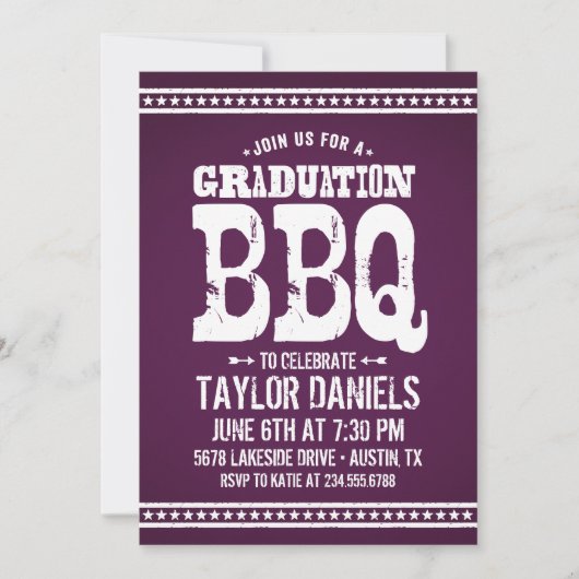 Rustique Purple Graduation Party BBQ Invitation (Devant)