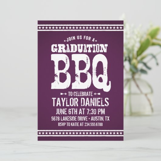 Rustique Purple Graduation Party BBQ Invitation (Debout devant)