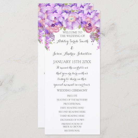 Rustique Purple Lavender Floral Wedding Programme (Devant / Derrière)