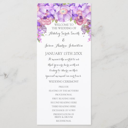Rustique Purple Lavender Floral Wedding Programme (Devant)