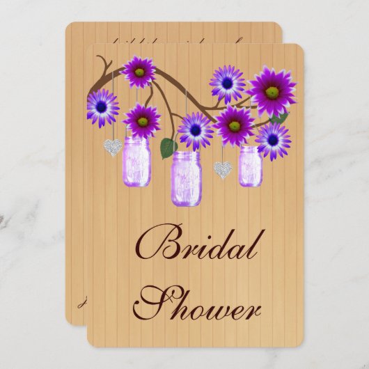 Rustique Purple Mason Jars Invitation de la douche (Devant / Derrière)