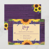 Rustique Purple Or dentelle tournesol mariage RSVP (Devant / Derrière)