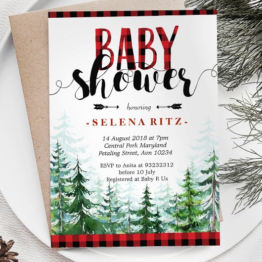 Rustique Red Plaid Boy Baby shower Invitation