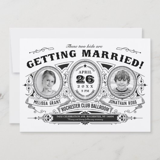 Rustique Retro Enfants Photo Mariage Invitations K (Devant)