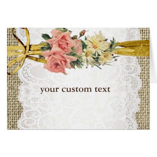 Rustique Romance Burlap & dentelle Floral Carte Pl (Devant Horizontal)