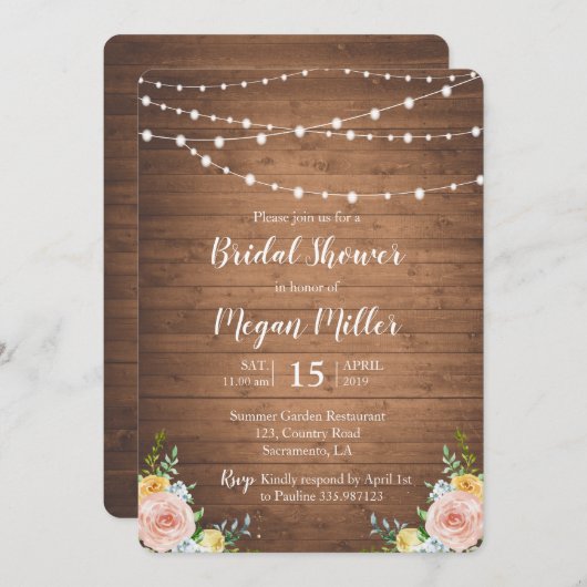 Rustique romantique invitation à la douche nuptial (Devant / Derrière)