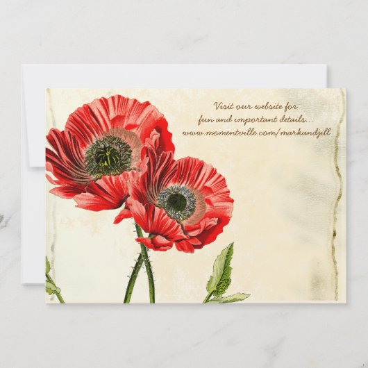 Rustique Romantique Red Poppy Mariage Invitations (Dos)