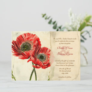 Rustique Romantique Red Poppy Mariage Invitations