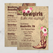 Rustique, Rose, Floral, Cowgirl, Invitation 2 côté (Devant / Derrière)