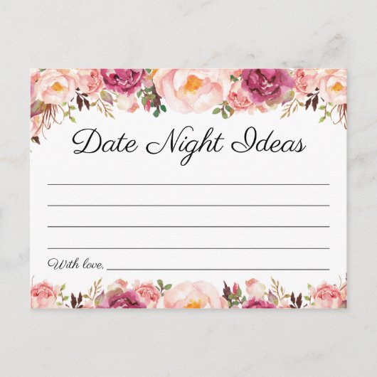 Rustique Rose Floral Date Nuit Idées Cartes (Devant)