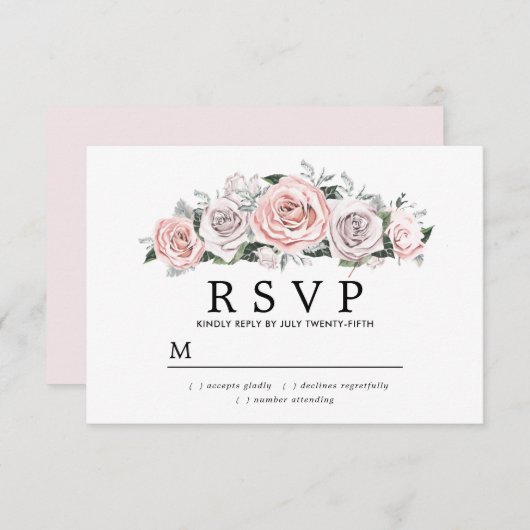 Rustique rose violet Rose mariage floral RSVP (Devant / Derrière)
