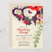 Rustique Rouge Blanc Floral Art Invitation de fête (Devant / Derrière)