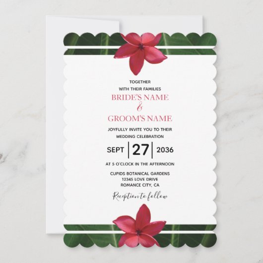 Rustique Rouge Frangipani Plumeria Invitations de  (Devant)