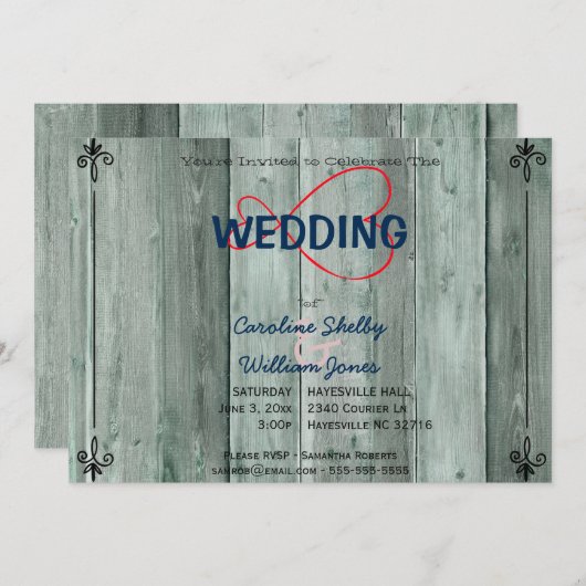 Rustique rouge infinité Faire-part de mariage coeu (Devant / Derrière)