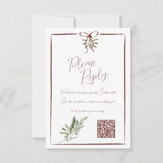 Rustique rouge main Lettré Mariage d'hiver QR RSVP (Devant)