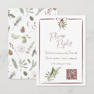 Rustique rouge main Lettré Mariage d'hiver QR RSVP